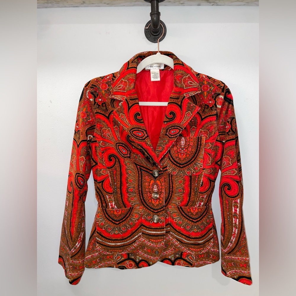 Vintage Isaac Mizrahi for Target red paisley corduroy blazer